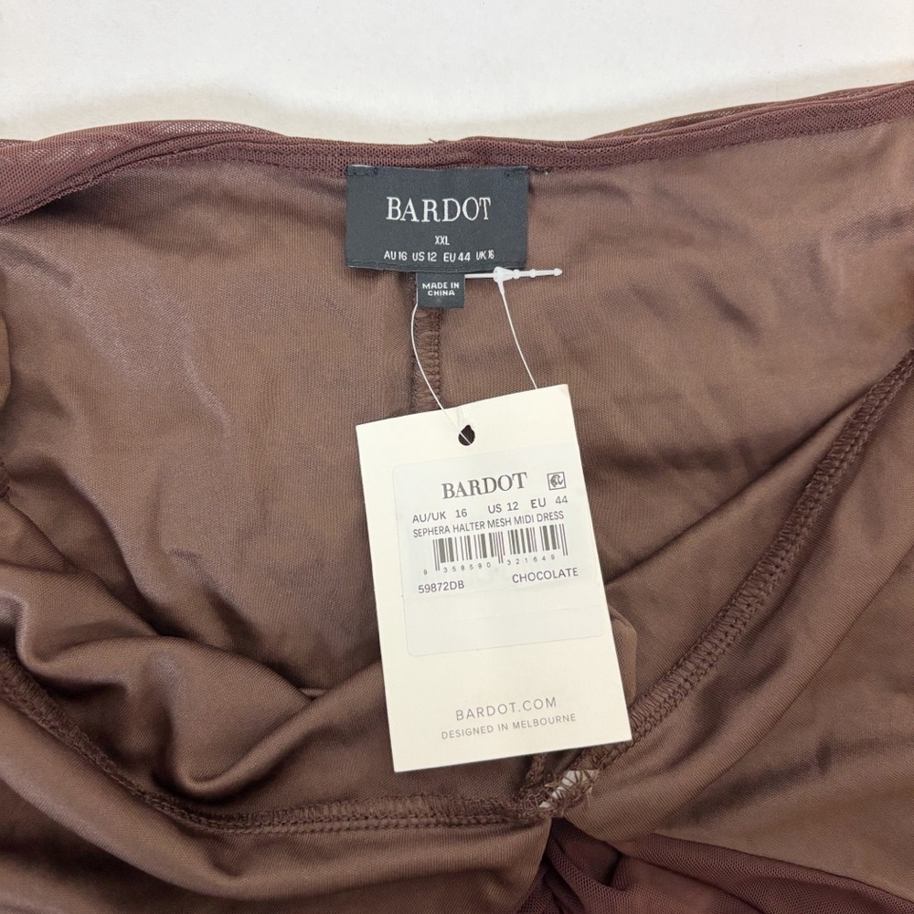 Bardot x REVOLVE Sephera Halter Mesh Midi Dress in Chocolate Size 12 - Picture 9 of 14